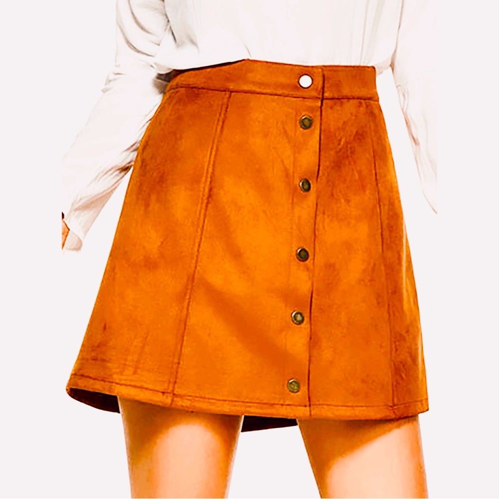 PERSUN Mini Skirt NWT | Burnt Orange High Waist Faux Suede A-Line | Size Small